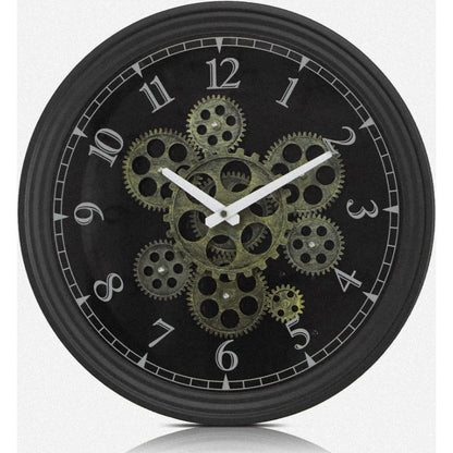 15 Inch Vintage Industrial Steampunk Metal Wall Clock with Moving Gears - Large & Golden Gear Mechanism, No Electricity Needed