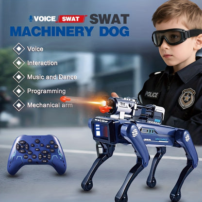 Intelligent Robot Dog with Voice Control, Interactive Discovery, Music & Dance, Mechanical Arm, Red Spray Function, Blue Launch Function, Stimulates Curiosity, Usb Rechargeable