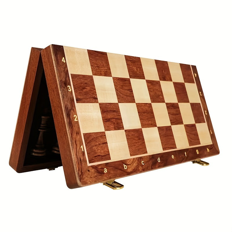 38.1cm X 38.1cm/15" X 15" Chess Solid Wood Large Premium Folding Set, Chess Pieces Solid Wood, Checkerboard Walnut, Internal Storage Box