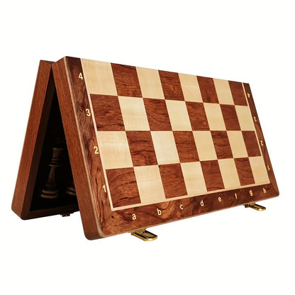 38.1cm X 38.1cm/15" X 15" Chess Solid Wood Large Premium Folding Set, Chess Pieces Solid Wood, Checkerboard Walnut, Internal Storage Box