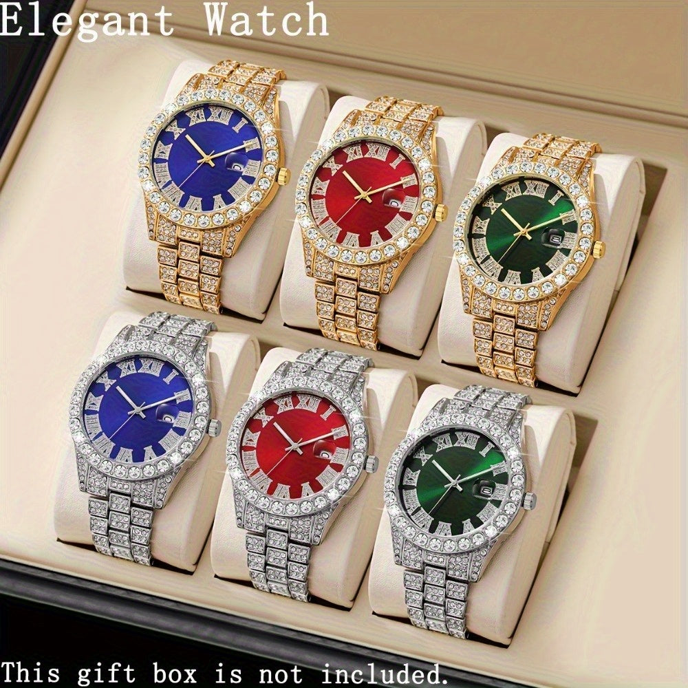 6pcs/ set Men Watch, Luxury Men Watches, Alloy Watch Strap Watch for Men, Quartz Watch, Calendar Adjustable, Work and Daily Decorationfor Casual Attire, Hristmas Present Halloween GiftIdeal Choice for Gifts Wrist Watch, Reloj