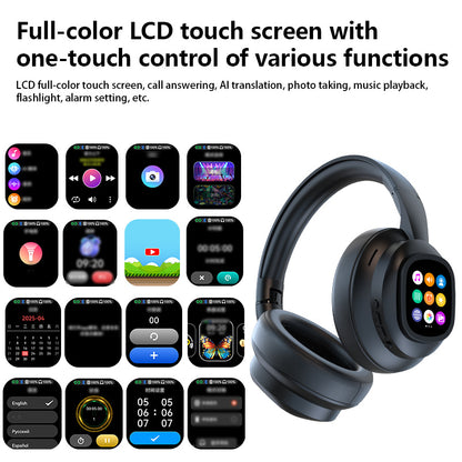 New hybrid active noise-cancelling headphones(with touchscreen), intelligent AI translation, remote control photography, wireless headphones with microphone, soft ear pads, multiple EQ bass, comfortable fit ear cups, suitable