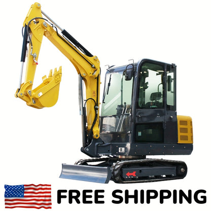 Heavy-Duty 3.5 Ton Mini Excavator with 25 HP Kubota Diesel Engine - Hydraulic Crawler Digger, Pilot Controls, Telescopic Boom & Side Swing, Air Conditioned Cab, Thumb Clamp - Professional Construction, Farm, Landscaping, Digg