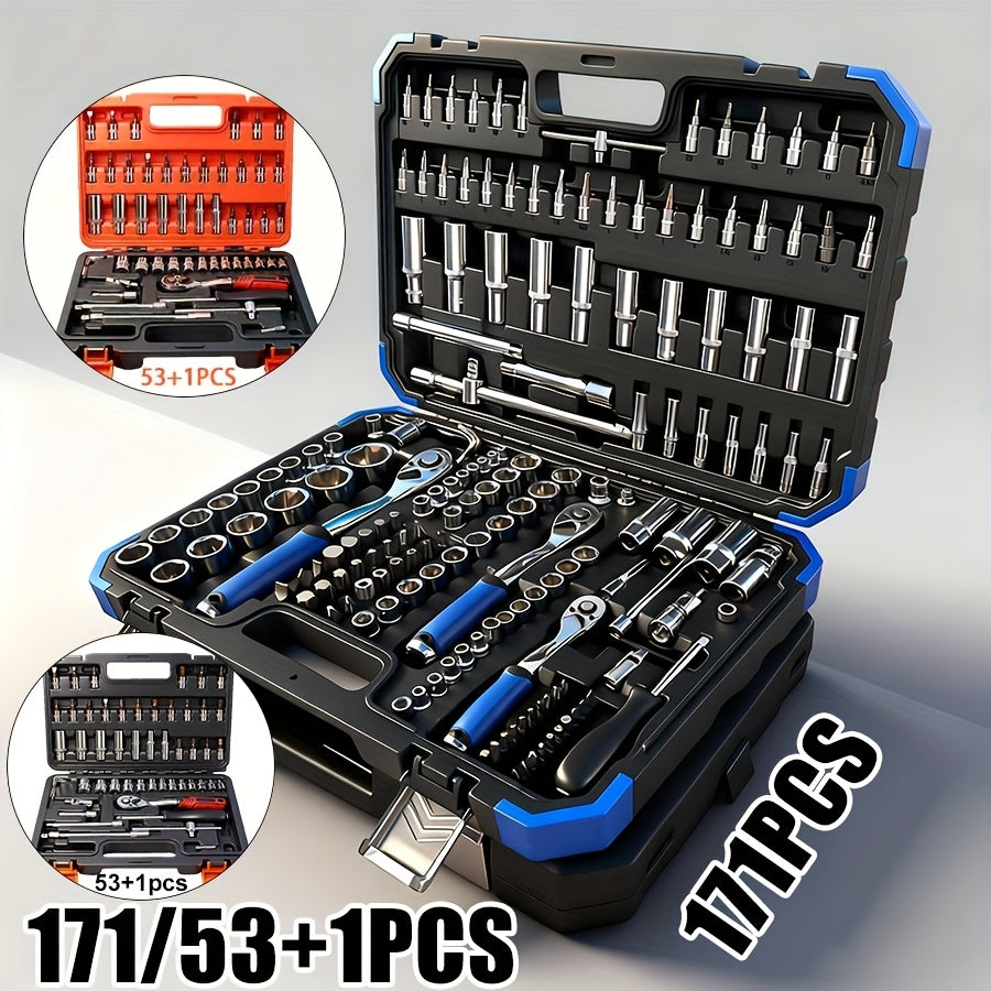 171/53+1 piece car repair tool set, 72 tooth ratchet wrench and durable toolbox storage box, perfect for car repair, home and DIY projects, worry free operation for men and women, easy to control, holiday gift set for boyfrie