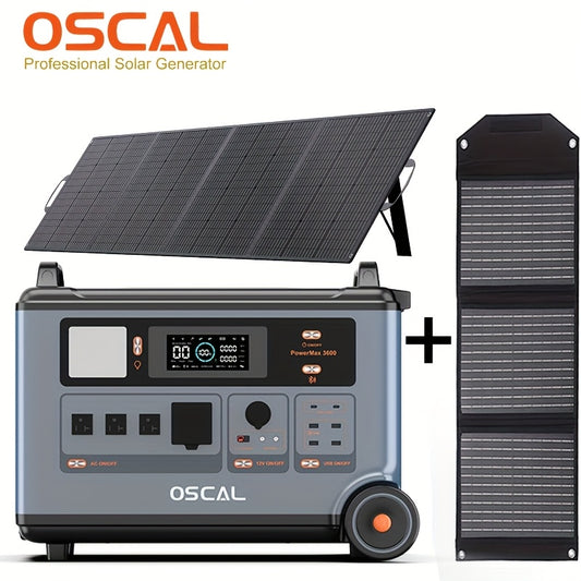 OSCAL 6000W Power Station with 400W Solar Panel & Bonus 30W - 3600Wh LiFePO4 Battery Backup, Portable Generator for Home, RV, Camping, Outdoors - Dual Solar/AC, Low-Voltage Lithium-Free Battery (Global Voltage