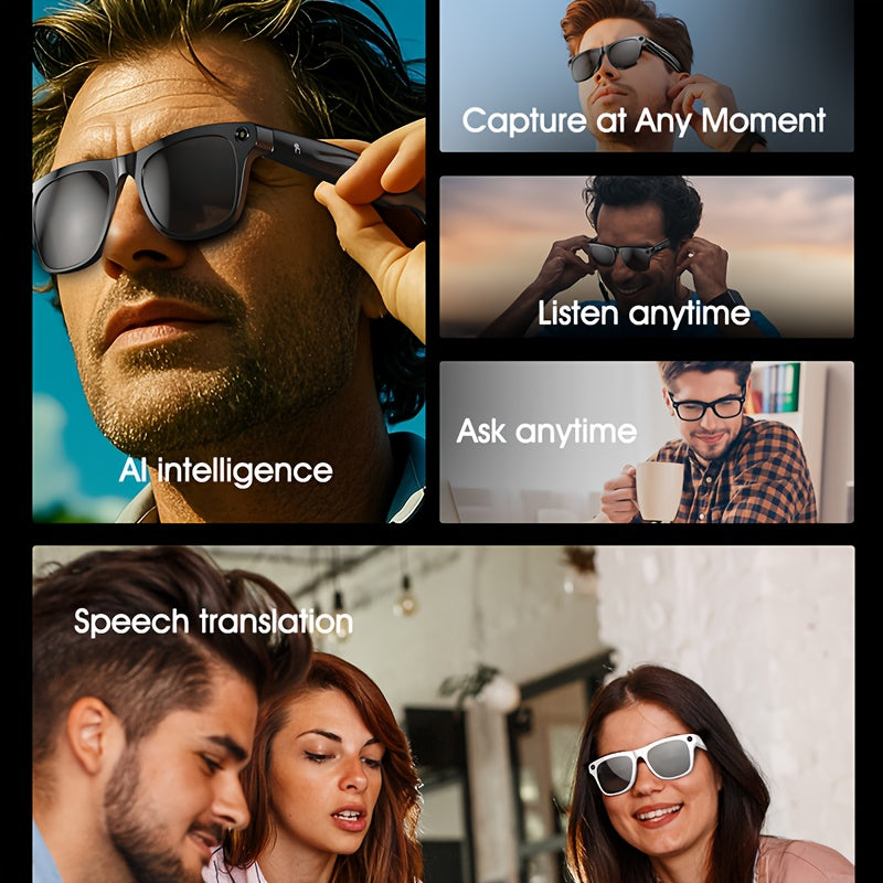 The New Smart Glasses Support Touch Control And AI Chat, GPT Large Model AI Intelligence, Wireless Calls, High-definition Music Anti-shake Shooting, Real-time Translation, Blue Light Protection, Dual-microphone Noise Reductio