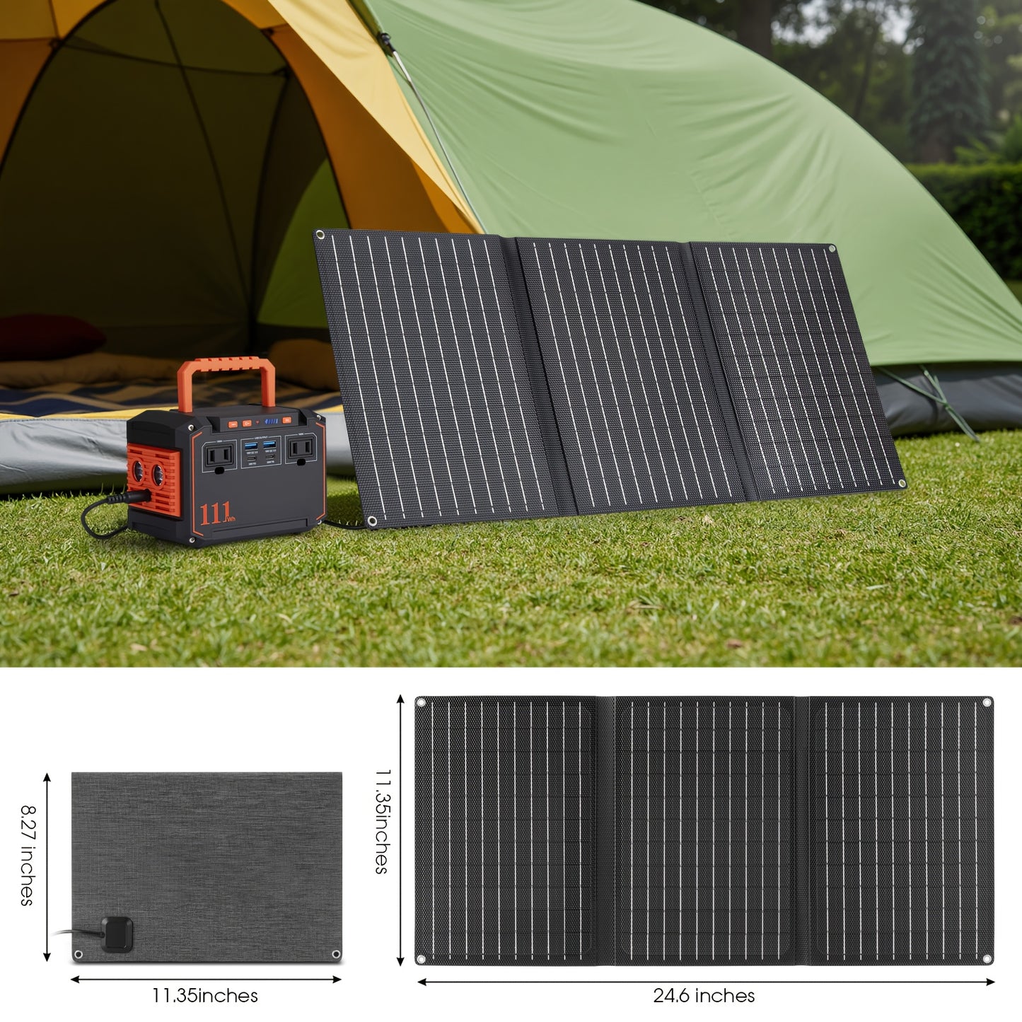 Portable Power Station 240/111/88/83Wh With 60/40/30/21W Solar Panels With AC Outlet 110V(3*USB A, 2*USB C, 2*AC, 2*DC) Solar Generator For Travel Home Emergency Hurricaneth