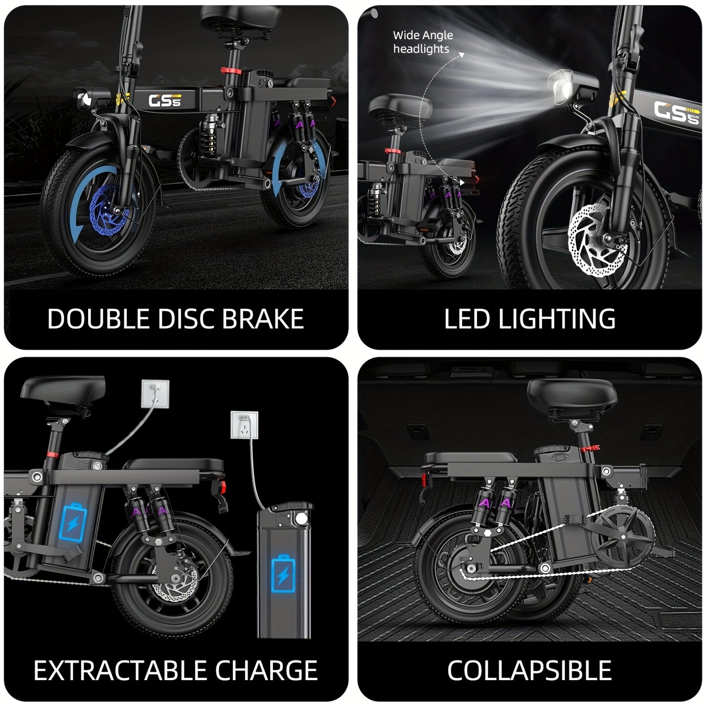 UPlee Peak Power 740W Electric Bike For Adults, 20MPH Full Shock Absorption Comfortable Riding, 48V6/8/10/15/17.5Ah, Max 32Miles Folding Ebike, 14'' Tubeless Off-road Tire, City Commuter