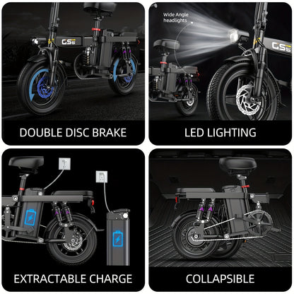 UPlee Peak Power 740W Electric Bike For Adults, 20MPH Full Shock Absorption Comfortable Riding, 48V6/8/10/15/17.5Ah, Max 32Miles Folding Ebike, 14'' Tubeless Off-road Tire, City Commuter