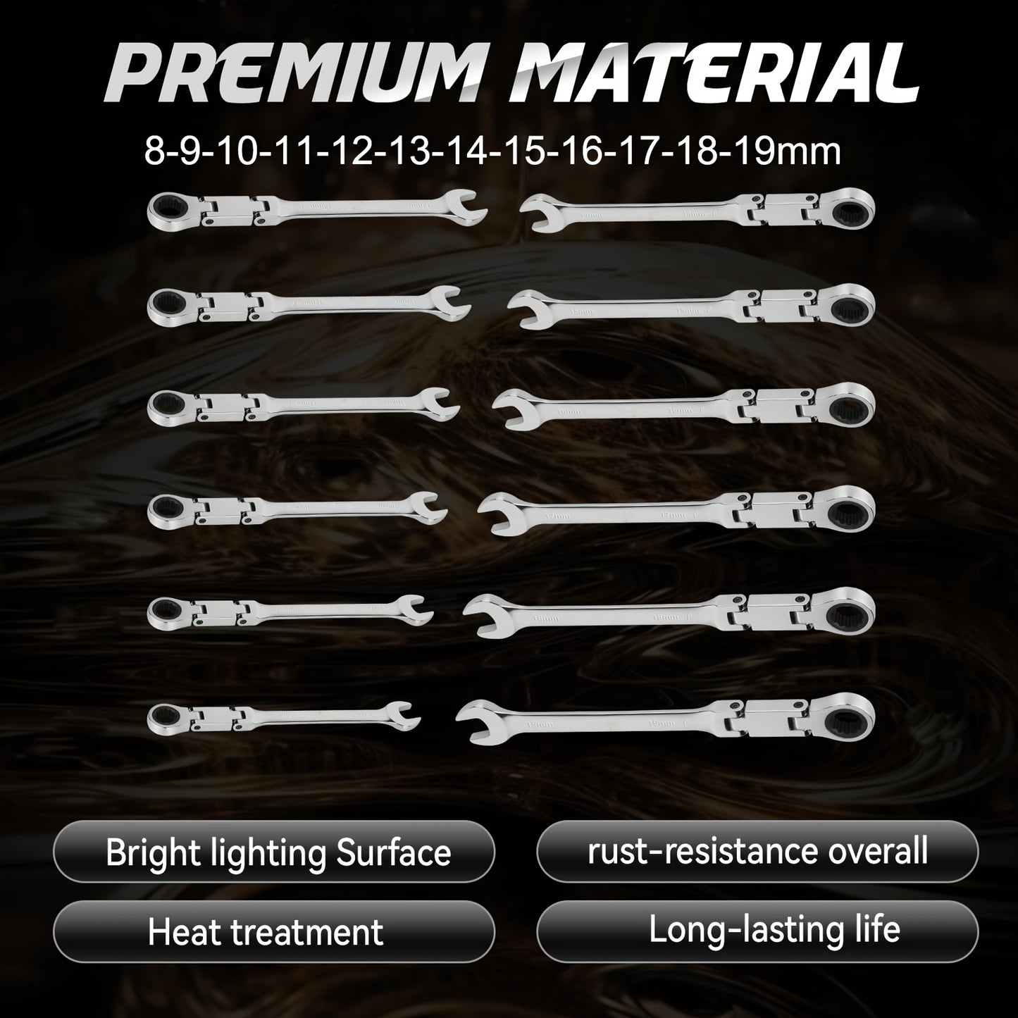12pcs PMMJ Ratchet Wrench Set - Double Jointed, Flex-Head, Metric 8-19mm, 72-Teeth, 12-Point, Chrome Vanadium Steel, Foldable Design, with Storage Box, for Auto, Motorcycle, Bicycle Repair / Mechanical Maintenance, Durable &
