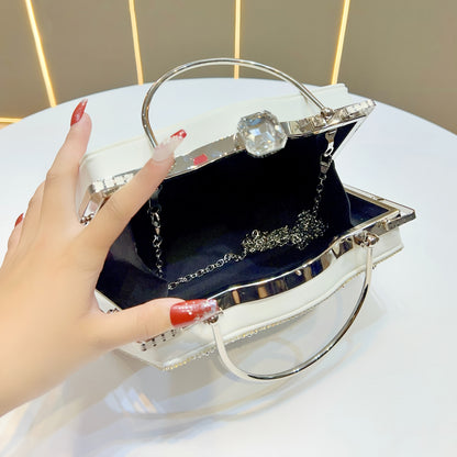 Elegant Rhinestone-Embellished Evening Handbag with Detachable Strap - Chic White Polyester Clutch for Parties, Weddings, and Special Occasions, Perfect Gift for Her, Party Accessory, Luxurious Appearance, Sparkling Embellish