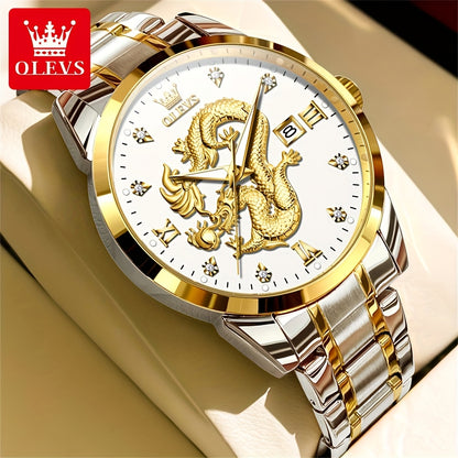 OLEVS New Luxury Business Luminous Quartz Stainless Steel Watches for Men Original Top Brand Fashion Men'S Wrist Watches Golden Trend High Quality Best Selling Men'S Watches, Fashion Watches for Men, Mechanical Watches for Me