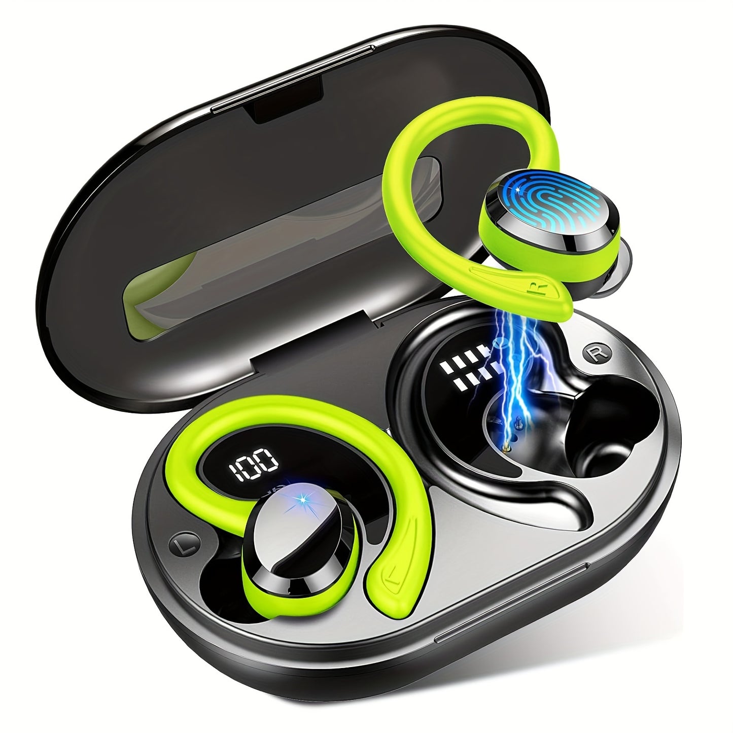 Q38 Wireless Earbuds, Wireless Headphones With HD Mic, Stereo Noise Cancelling Earbud, 48H Wireless Headphones Dual LED Display, Sport Wireless Earphones With EarHooks, USB-C