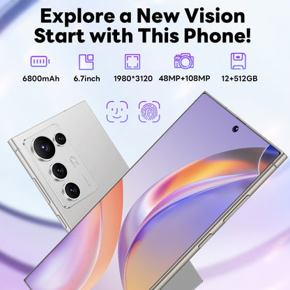2026 New S25 Intelligent Android Phone | 4K Display, 12+512GB Storage, Face & Fingerprint Recognition, 6.8" HD Dual SIM, Type-C Long Battery, Business Phone, Sleek Design, Stylish Mobile, High-Quality Display, Durable Build,