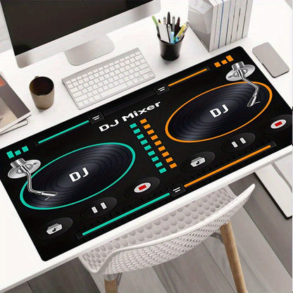 1pc Retro DJ Mixer Desk Mat - Non-Slip Surface, Vintage DJ Setup with Mixer Controls, Neon Green & Orange Accents - Compatible with PC, Computer, Gaming Setup - Perfect Gift for DJs, Gamers, Music Producers - Durable Rubber B