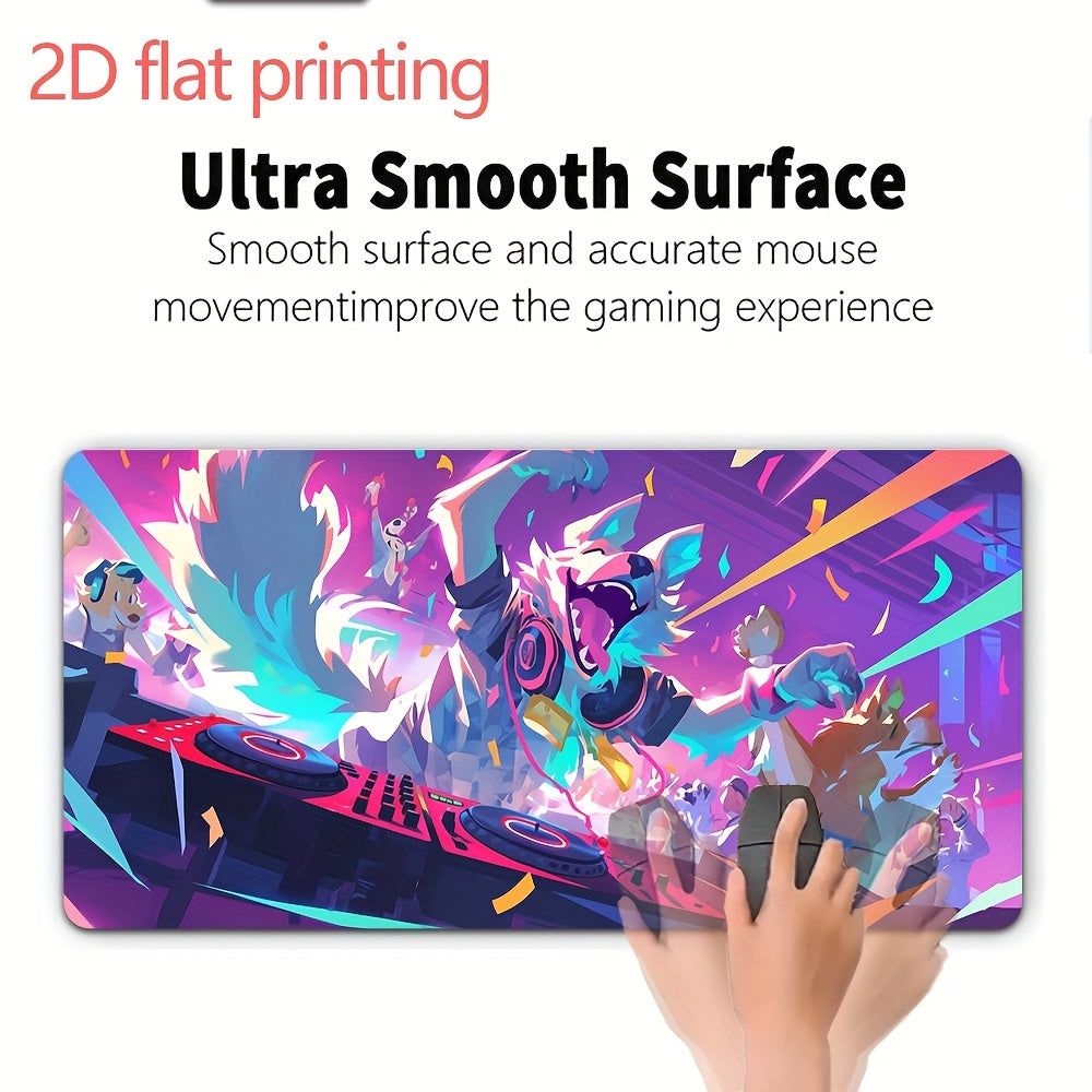 1pc Large Funny Dog DJ Disco Party Mouse Pad - Non-Slip Rubber Base, 15.7 x 31.4 Inch Gaming & Office Desk Mat with Vibrant Neon Art Design, Perfect for Home or Office Use, Mouse Pads for Desk