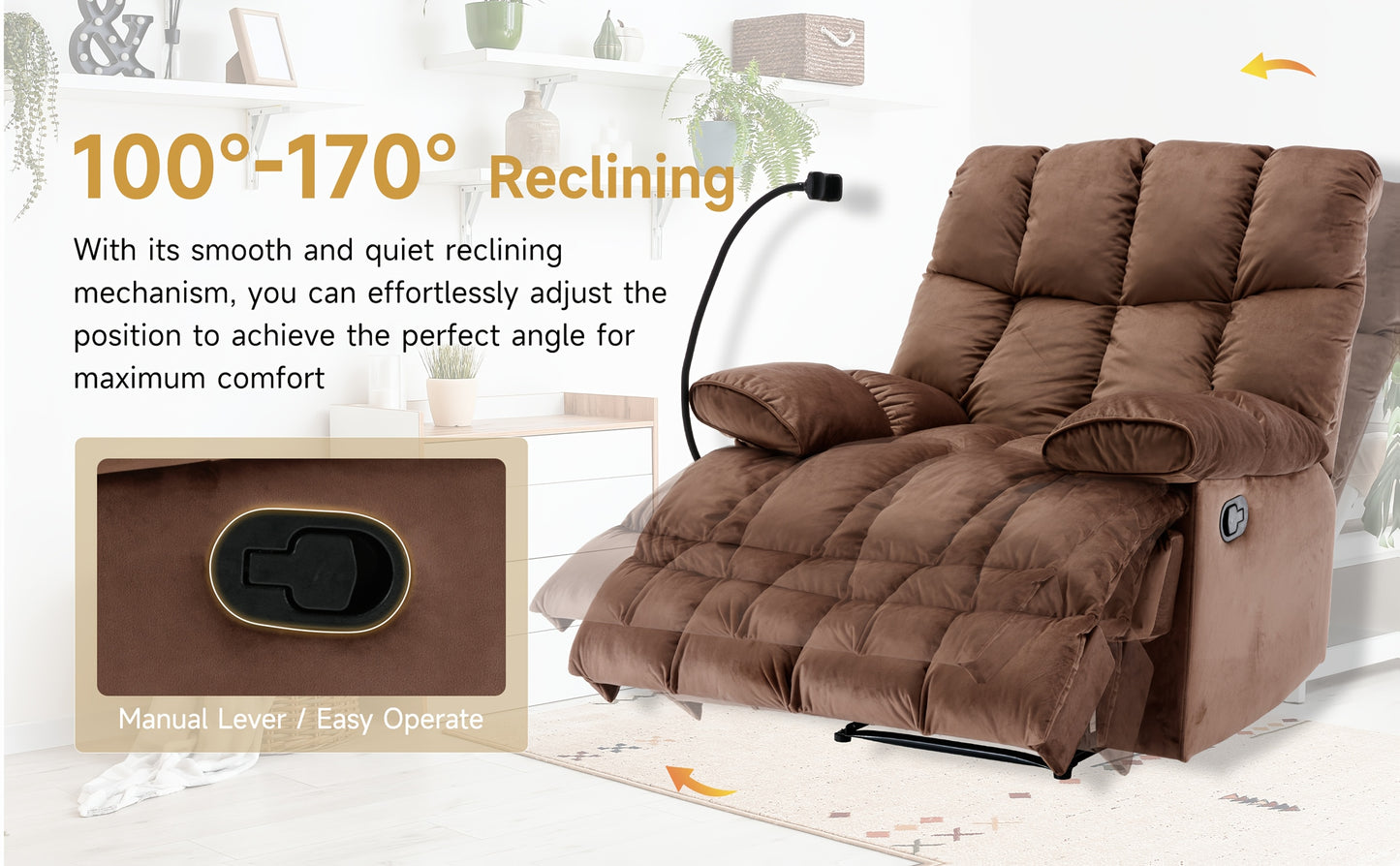 Chizzysit 2 Pack Manual Recliner Chair, Oversized Reclining Chair, Velvet Comfortable Recliner Chairs for Adults with Soft Overstuffed Arms And Back, Heavy Duty Reclining Chair for Living Room, Ergonomic Single Sofa Chair, So