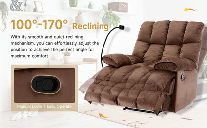 Chizzysit 2 Pack Manual Recliner Chair, Oversized Reclining Chair, Velvet Comfortable Recliner Chairs for Adults with Soft Overstuffed Arms And Back, Heavy Duty Reclining Chair for Living Room, Ergonomic Single Sofa Chair, So