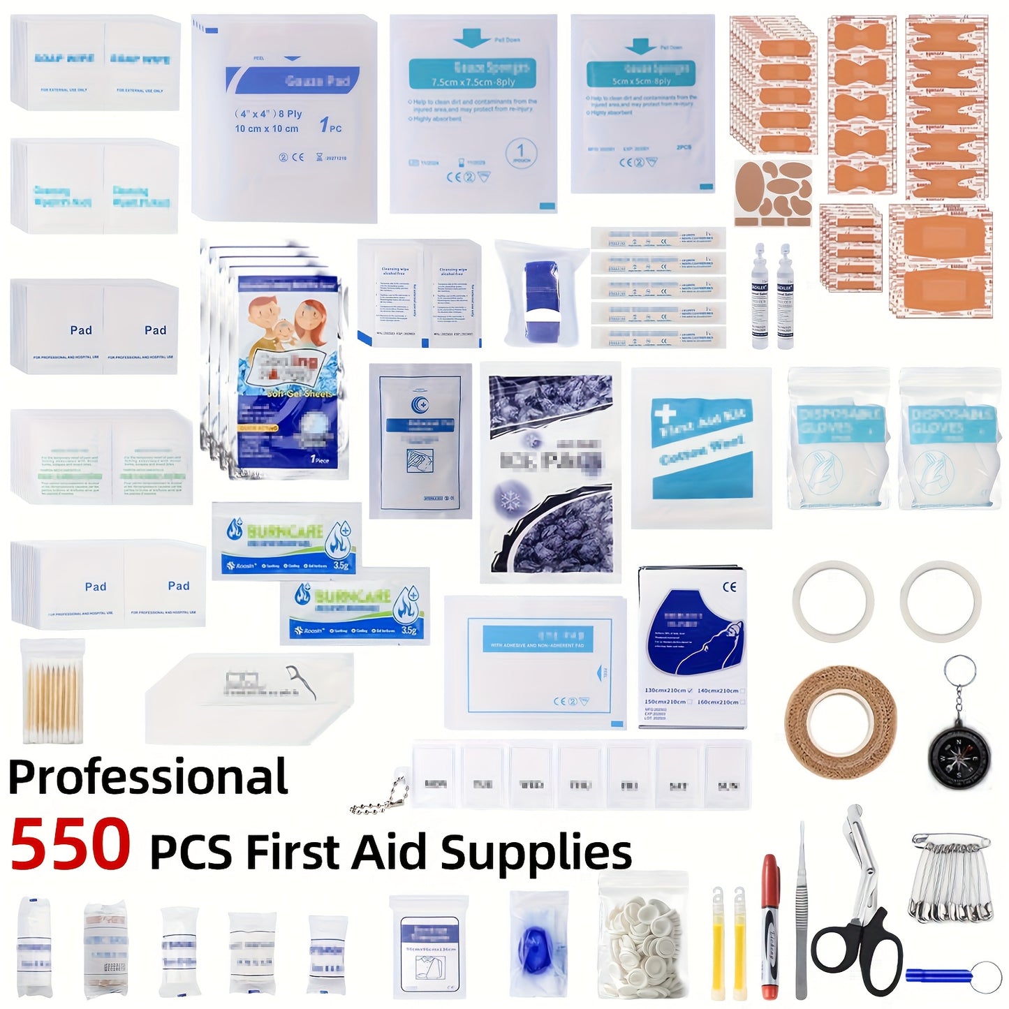 Premium 550pcs Emergency First Aid Kit with Bandages, Scissors And More - Portable Medical Supplies for Home, Car, Travel, Camping, Outdoor, Hiking, Sports, Office, First Aid Bag, First Aid Kits Professional With Supplies, Em