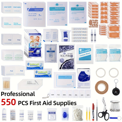 Premium 550pcs Emergency First Aid Kit with Bandages, Scissors And More - Portable Medical Supplies for Home, Car, Travel, Camping, Outdoor, Hiking, Sports, Office, First Aid Bag, First Aid Kits Professional With Supplies, Em