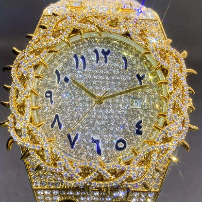 Men'S & Women'S Luxury Rhinestone-Encrusted Large Square Face Watch - Sparkling Mesh Inlaid Dial, High Quality Quartz Movement, Alloy Band with -Accented Bezel - Unisex Party & Everyday Watch for Men & Women, Statement Jewelr