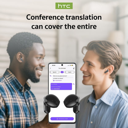 HTC NE20 AI Wireless Translation Earbuds, Supports 134 Languages, HD LED Display & High-Fidelity Sound Quality. Suitable for Office, Exercise, Learning & Voice Calls – Built-in