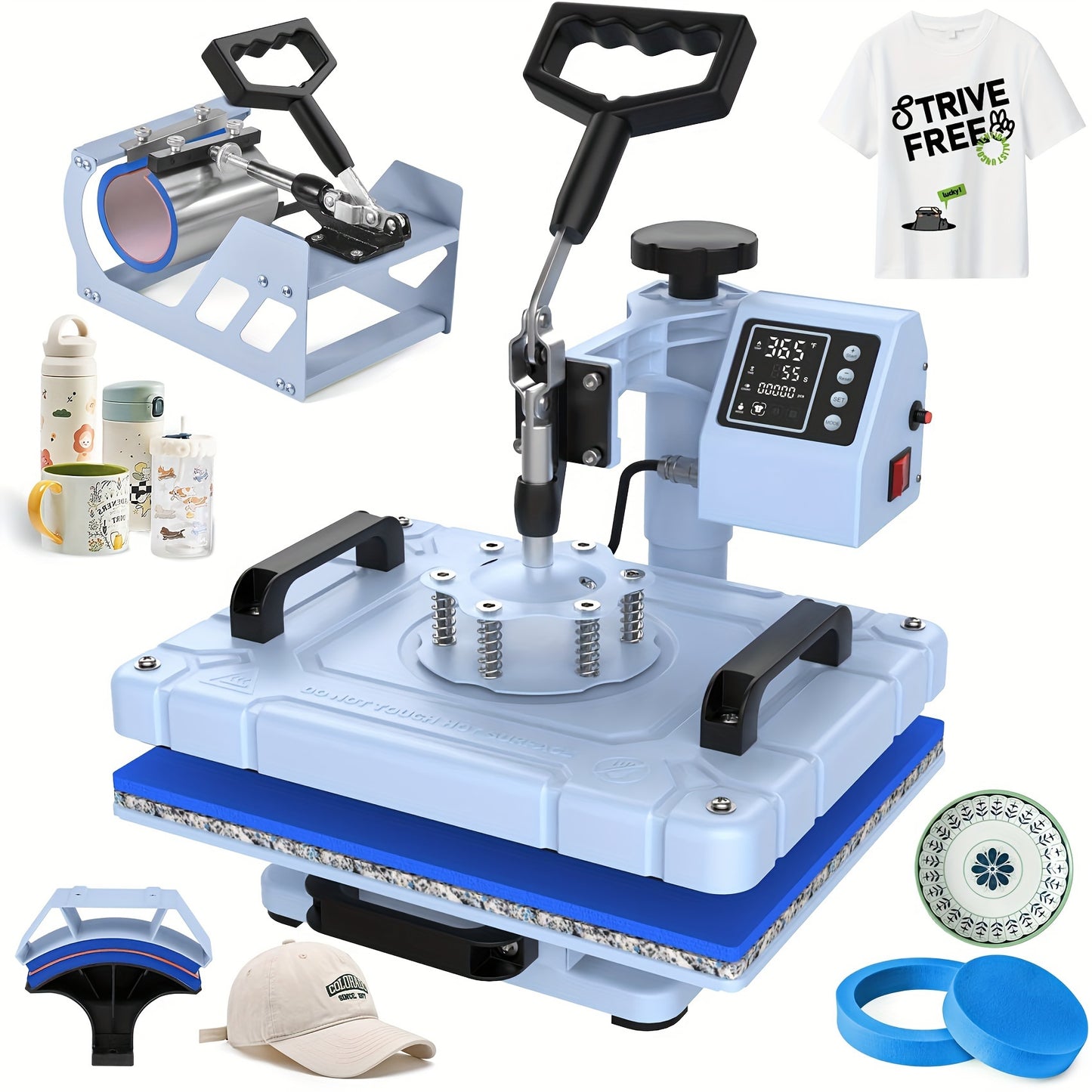 5-in-1 Heat Press Machine, 12x15 Inch Multifunctional Heat Transfer Combo With 360° Swing Away For T-Shirts, Mugs, Hats, Plates, And Caps