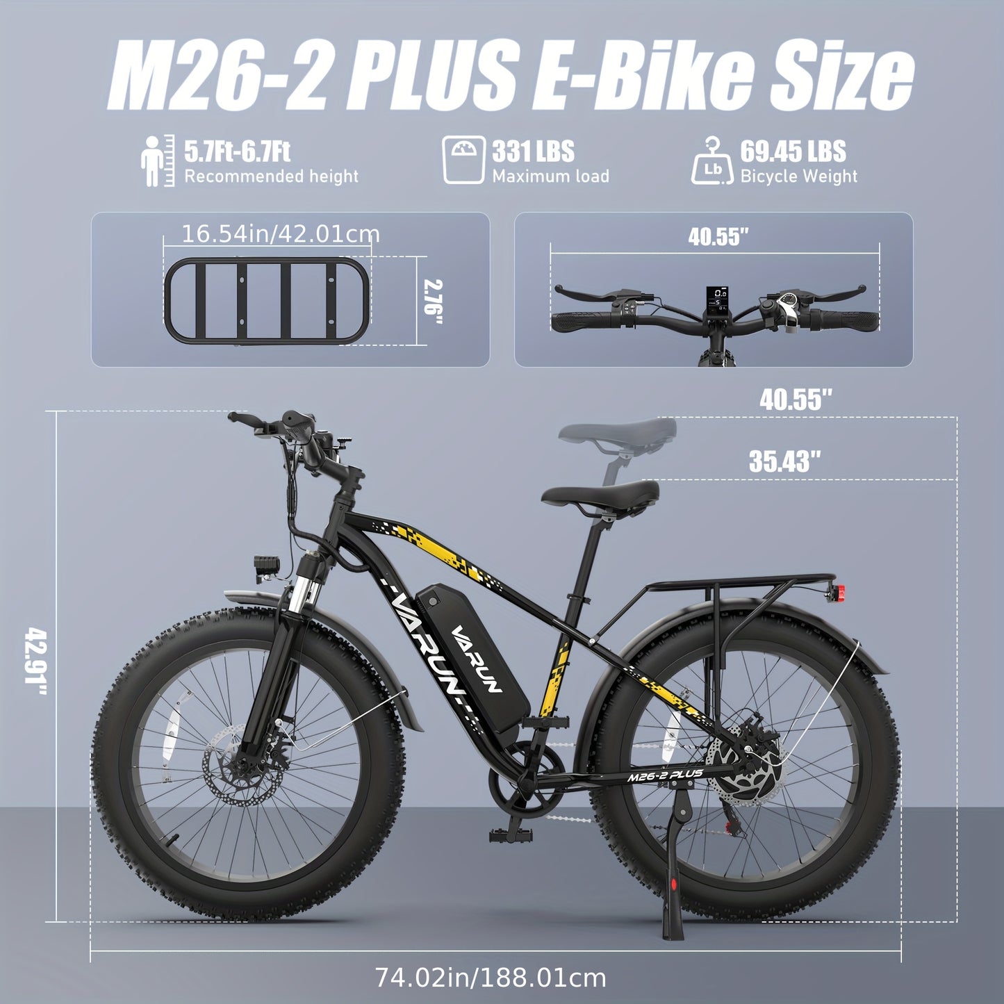 Adult Mountain Electric Bike, 500W Powerful Motor, 624wh Rechargeable Battery, With Mudguards, 7-speed Adult Fat Tire Electric Bike, Snow Riding Electric Bike, 26*4 Inches Wide Tire Bicycle, Christmas Gift, Birthday Gift
