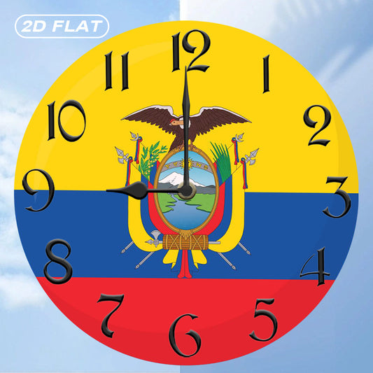 1pc Rustic Farmhouse Ecuador Flag Wooden Wall Clock, Silent Quartz Movement, Round Shape, AA Battery Operated (Not Included), Decorative Inspirational Timepiece for Kitchen, Bedroom, Living Room, Bathroom, Office - 2D Flat De