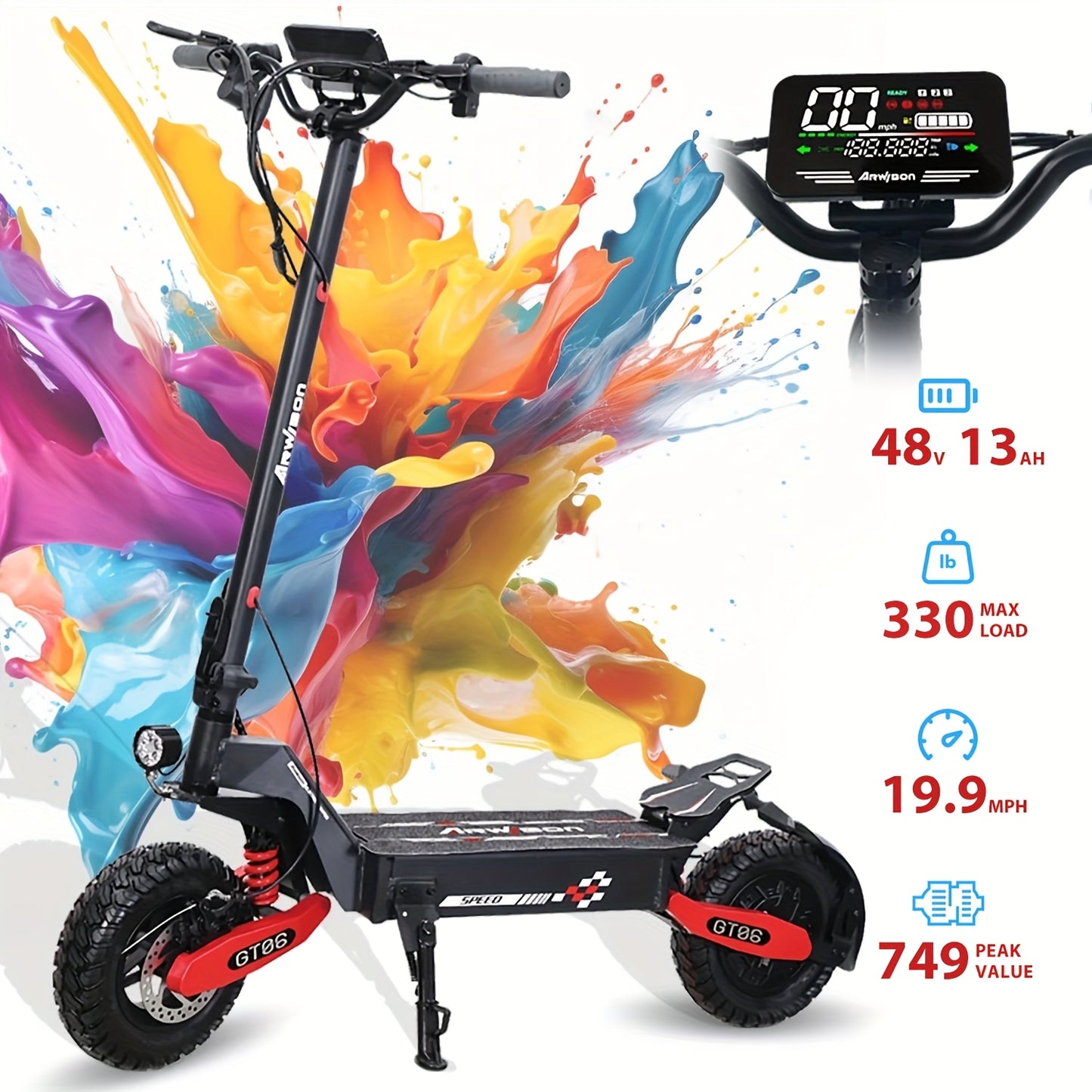 Adult Electric Scooter, Electric Commuting Scooter, Range Of 28 Miles, 749W Motor With 19.9HPH Dual Braking System And Shock Absorption, 11 Inch Off-road Tire Folding Electric Scooter With 48V13/23AH Three Levels Equipped Wit