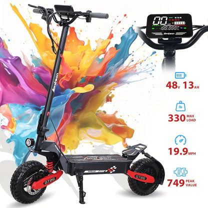 Adult Electric Scooter, Electric Commuting Scooter, Range Of 28 Miles, 749W Motor With 19.9HPH Dual Braking System And Shock Absorption, 11 Inch Off-road Tire Folding Electric Scooter With 48V13/23AH Three Levels Equipped Wit