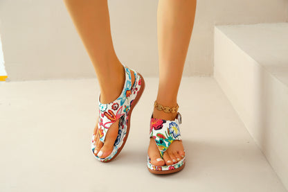 Women'S Plus Size Ethnic Floral Sandals - Adjustable Ankle Strap, Open Toe Platform Wedge Heel, Vibrant Embroidered Flower Design, Summer Casual Shoes, European & American Style, Summer Footwear | Vibrant Embroidery | Durable