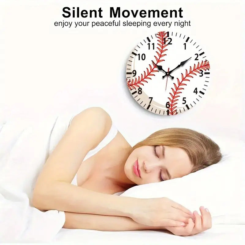 1pc Baseball-Themed Wall Clock - Large Easy-to-Read Black & Red Baseball Seam Design, Silent Quartz Movement with Japanese Mechanism, 9.84-Inch Round Wood Frame, Black Hands & Red Second Hand - Battery-Powered (AA Batteries N