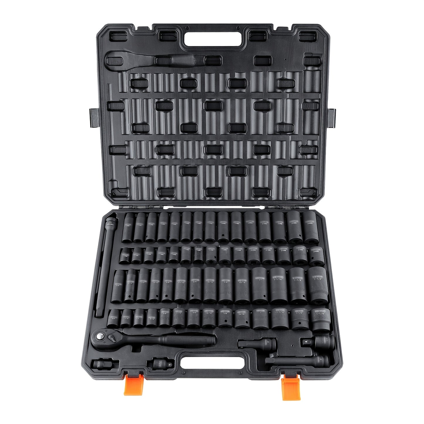 HAPPYBUY 1/2" Drive Impact Socket Set, 65pcs Socket Set SAE 3/8" To 1-1/4" And Metric 10-24mm, 6 Point Cr-V Alloy Steel For Auto Repair, Rugged Construction, Easy-to-Read Size Markings, Storage Case