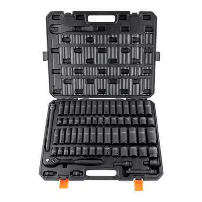 HAPPYBUY 1/2" Drive Impact Socket Set, 65pcs Socket Set SAE 3/8" To 1-1/4" And Metric 10-24mm, 6 Point Cr-V Alloy Steel For Auto Repair, Rugged Construction, Easy-to-Read Size Markings, Storage Case