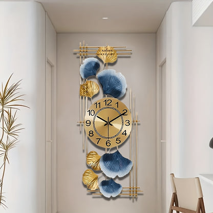 Elegant Ginkgo Leaf Metal Silent Clock 8 Leaves, Retro Modern Design, Battery Powered (Not Included) Suitable for Study Room, Bedroom, Living Room Decoration | Silent Home Clock (Decorative Wall Clock | Iron Structure Wall Cl