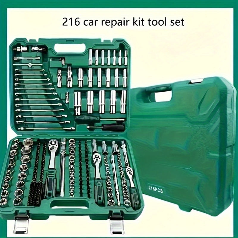 High End Professional 216 Tool Set, 1/4 "3/8" 1/2 "drive Depth And Standard Sleeves, Ratchet Wrench Set, S2 And CR-V Sleeves, Automotive Parts Repair Quick Ratchet Wrench And Other Automotive Repair Parts, Professional Racing