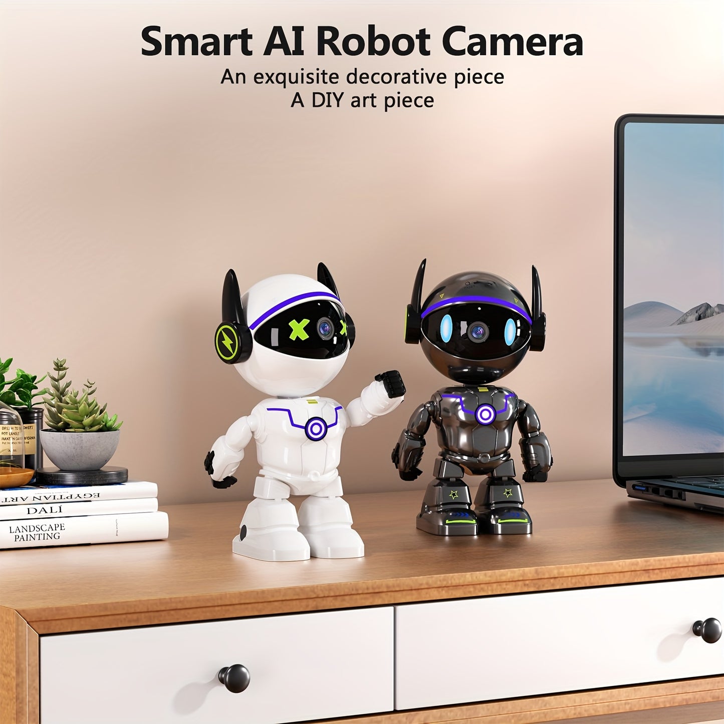 4MP QHD Pets & Baby Camera Monitor, Indoor Security Camera 5G&2.4GHz WiFi Robot Camera, 360° Panoramic Night Vision, 2-Way Audio, Motion Detection Alerts, Pet Camera Indoor With Phone App, Alexa Compatible, Dog Cat Camera, W