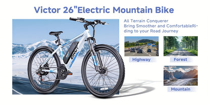 Victor 26" Electric Bike for Adults, Electric Mountain Bike with 36V 10.4Ah Removable Battery, Cheap And E-Bike for Men & Women, Suitable for Commuting Exercise, Meeting Complex Terrain Riding Needs And Enjoying Leisure Time