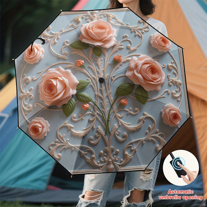 1pc Automatic Open/Close Umbrella with Self-Opening/ Closing Button, 8-Rib Sturdy Frame, Lightweight Compact Folding Travel Umbrella for Men & Women, Windproof Portable Automatic Brella with Auto Open/Close, One-Touch Operati