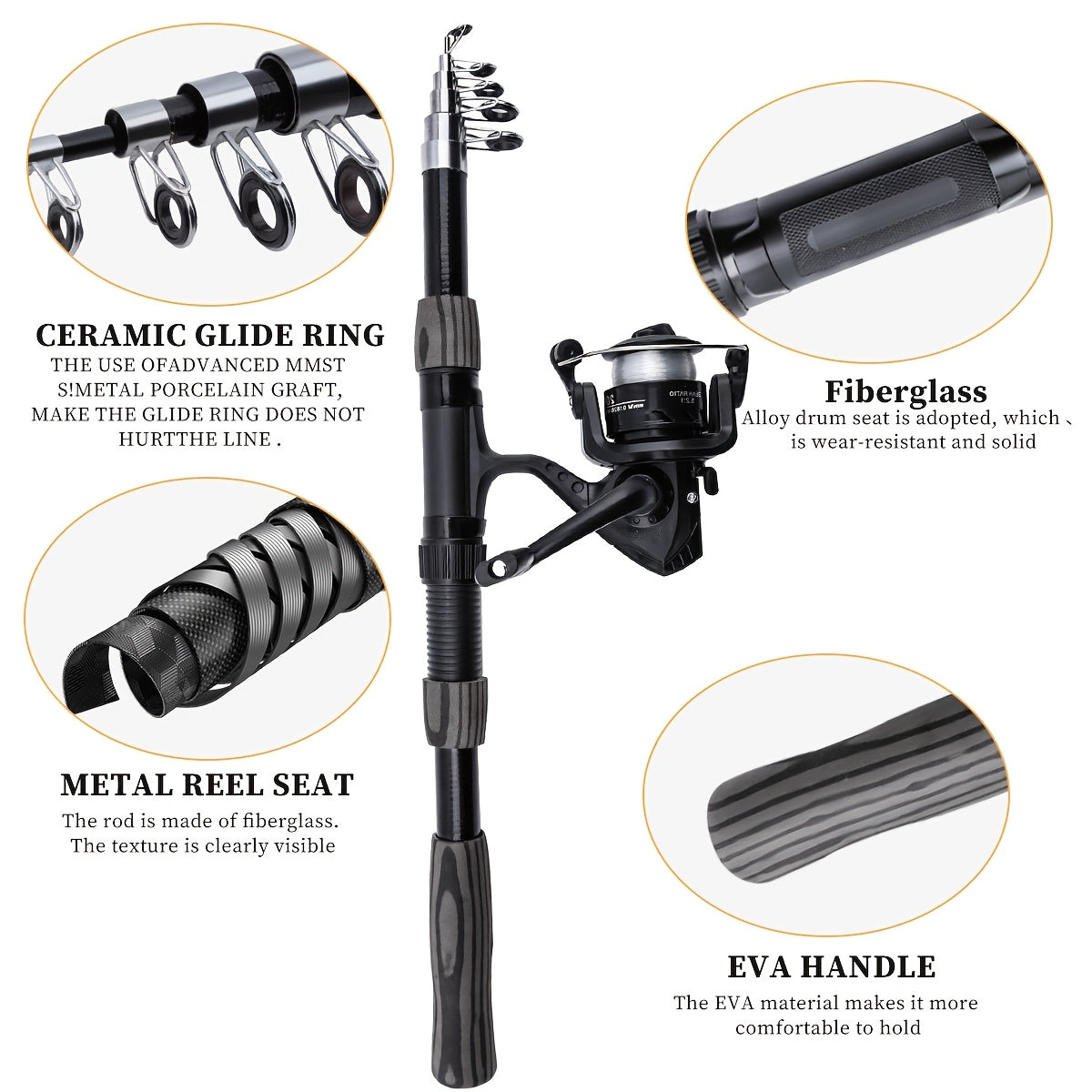 1.8-2.1m Telescopic Fishing Rod & Reel Combo with Carry Bag - Lightweight Fast Action Spinning Reel, Ambidextrous Left/Right Hand Operation, Medium Light Power For Saltwater & Freshwater Fishing, Ideal Gift For Christmas, Hal