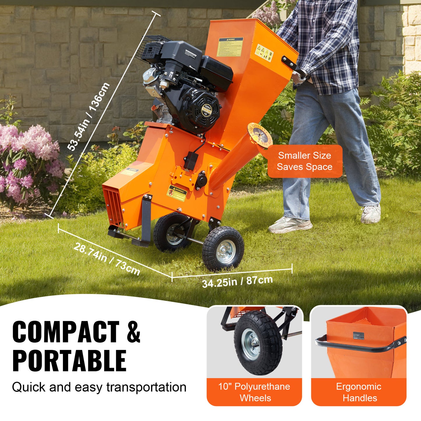 VEVOR Wood Chipper Shredder Mulcher 7HP Heavy Duty Gas Powered 3” 212cc/ 420cc, 4.1kw/4.1kw