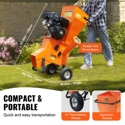 VEVOR Wood Chipper Shredder Mulcher 7HP Heavy Duty Gas Powered 3” 212cc/ 420cc, 4.1kw/4.1kw