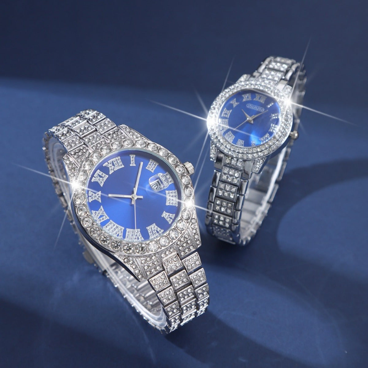 2pcs/ set, Couple Watches Sets, Luxury Rhinestone Setting Stainless Steel Strap Quartz Watches Analog Elegant Round Dial Design Wristwatch, Middle East, Ramadan Ideal Choice for Gifts.