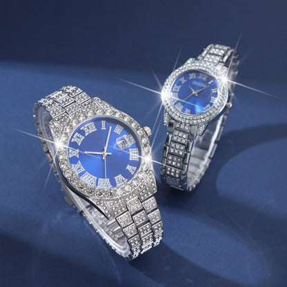 2pcs/ set, Couple Watches Sets, Luxury Rhinestone Setting Stainless Steel Strap Quartz Watches Analog Elegant Round Dial Design Wristwatch, Middle East, Ramadan Ideal Choice for Gifts.