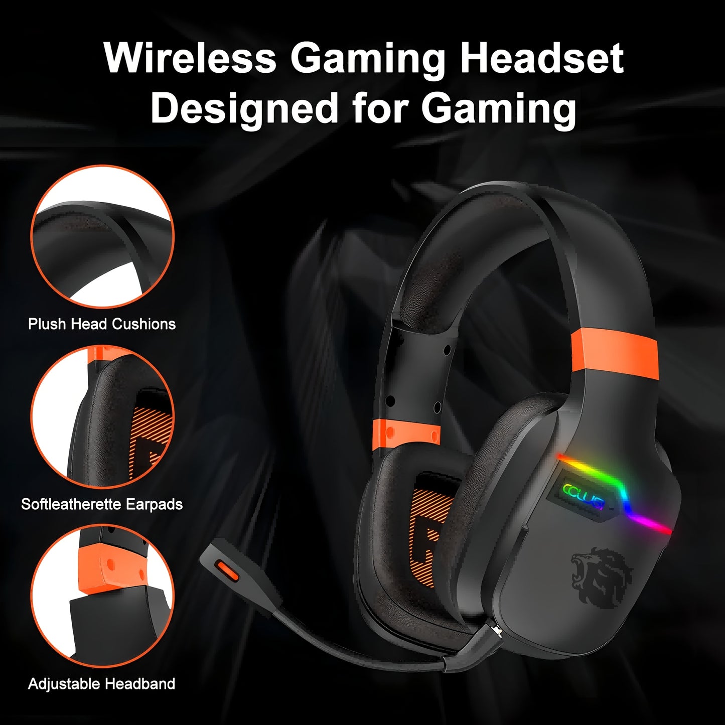 Colusi Gaming Headset with Detachable Mic, 2.4G Wireless USB Gamer Headphones with Mic for PS4PS5/Laptop/PC/Mac, Bass Surround, Suitable for Travel, Work, E-Sports Games, Music Various Scenarios, Work Headphones, Gaming Headp