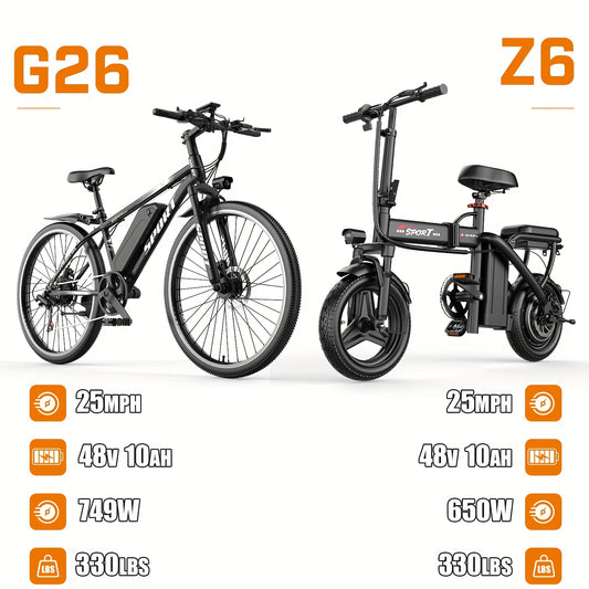 700W Classic Electric Mountain Bike - 48V 10.5A Ultra-Long Range, 26" Pneumatic Tires, 7-Speed, Disc Brakes, Powerful Lighting System, Tool Kit, Mudguards & Lock