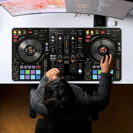 Extra-Large DJ Mixer Gaming Desk Mat - 35.4"x15.7" (90x40cm) Non-Slip Music Production Station with DJ Equipment Layout, Keyboard & Mouse Pad for Home Studio, DAW Control, Ideal Gift for DJs & Music Producers - Vibrant DJ Set