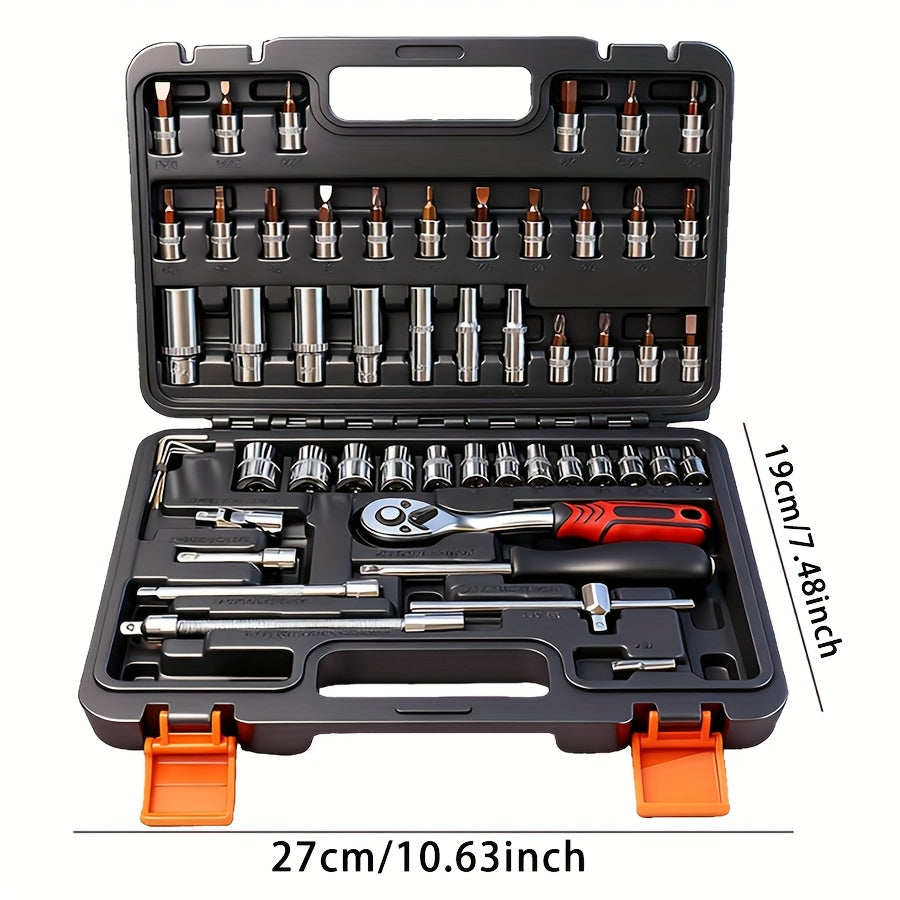 High-end Professional 45+1/44+2pcs Tool Set, Auto/bicycle Repair Machinery Kit, 1/2 Inch *1/4 Inch 3/8 Inch Drive Depth And Standard Wrench Set, Race-grade Auto Parts Repair Ratchet Wrench And Other Auto Repair Accessories To