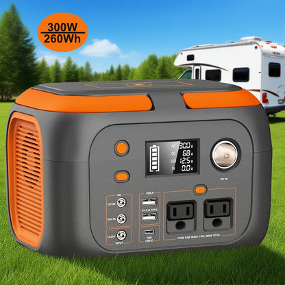 300W/100W Portable Power Station Solar Generator, (Solar Panel Optional), 146Wh/260Wh/296Wh High Capacity Battery Pack, With 2x 110V AC Outlet, DC USB C Port, LED Light, Power Bank For Outdoor Camping Hiking Road Trip Cycling